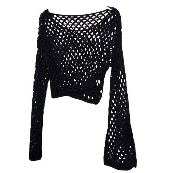 Black Crochet Shrug with Bell Sleeves - Picture 1 of 4